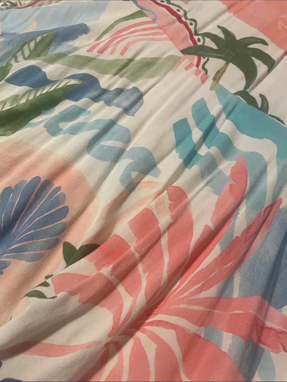 Boho Palm-Print V-Neck Tiered Women’s Tunic Dress in Pastel Multi - Picture 4 of 6